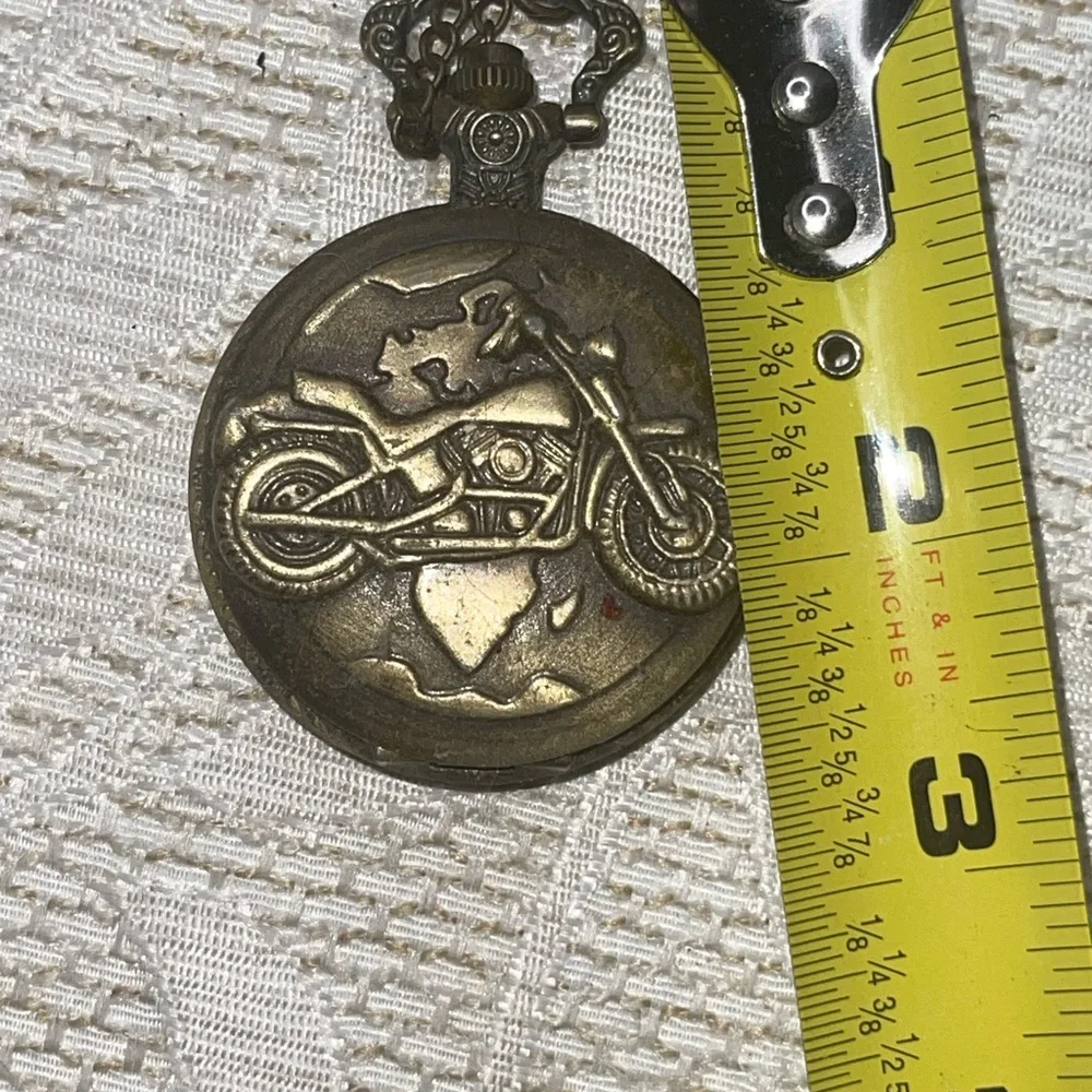 Vintage Bronze Motorcycle Quartz Pocket Watch with chain